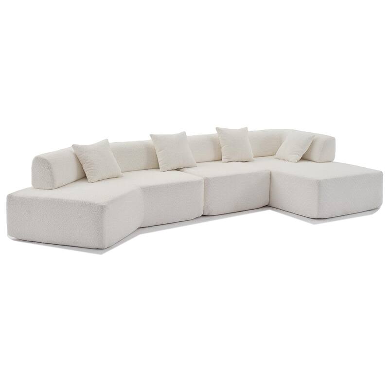 Modern Minimalist 140" L-Shape Couch ,No Assembly Required,Boucle,Modular Sofa ,Couch with Chaise