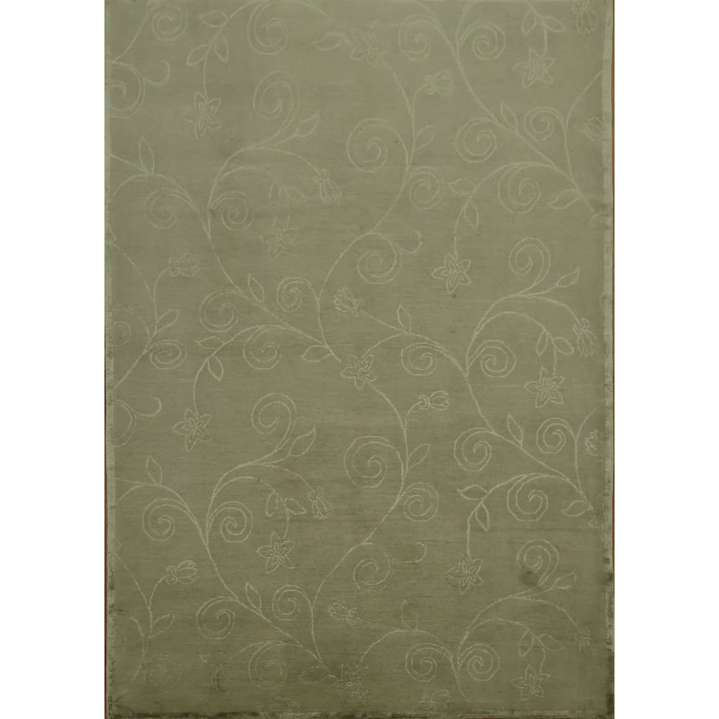 Hand Knotted Oriental 100% Wool Carpet Modern Abstract Green Nepalese Area Rug - 8' 11'' X 6' 4''