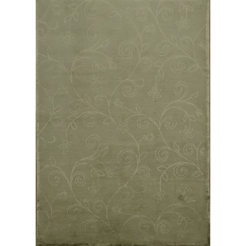 Hand Knotted Oriental 100% Wool Carpet Modern Abstract Green Nepalese Area Rug - 8' 11'' X 6' 4''