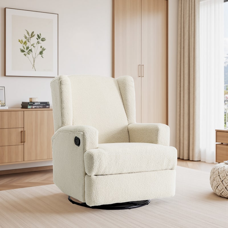 UIXE Upholstered Chenille/Boucle Swivel Glider Rocker Recliner - Cream/Boucle