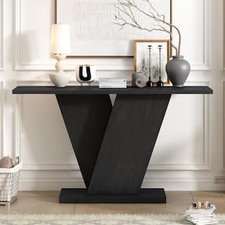 Roomfitters Modern Console Table with V-Base Design, Natural Wood Veneer, Entryway or Living Room Accent
