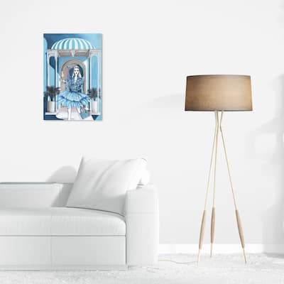 Wynwood Studio Fashion and Glam Girl in a blue dress Blue and Celeste Glam Wall Art Canvas Print