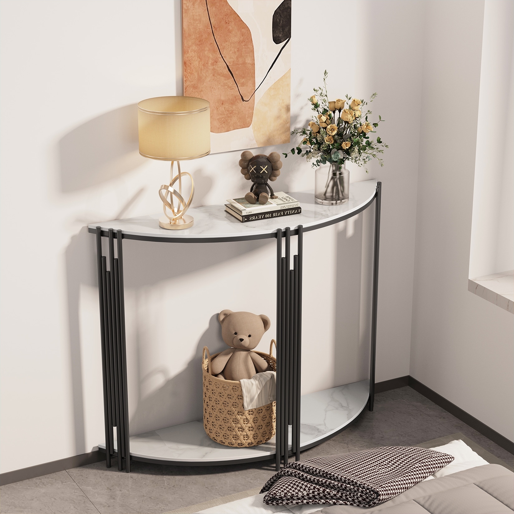 40 Inch Half Moon Console Table Sintered Stone top Table for