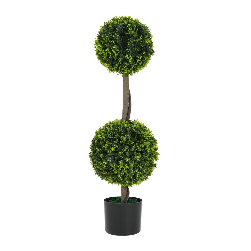 Roomfitters 34'' Artificial Topiary Boxwood Tree Double Ball Set of 2, Faux Decorative Plants for Home Office