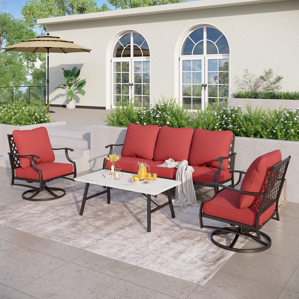 MAISON ARTS 4/5-Piece Patio Conversation Sets, Sofa Set with 2 xSingle Sofa Chairs, 1 x 3-seater Sofa and Coffee Table/Ottomans