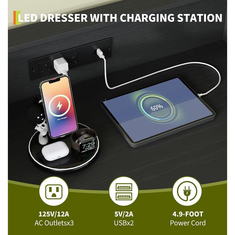 4-Drawer Dresser for Bedroom with Charging Station & RGB Lights