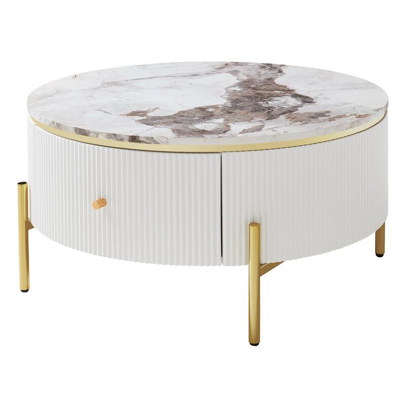 31.5" Modern Round Coffee Table with 2 large Drawers Storage Accent Table