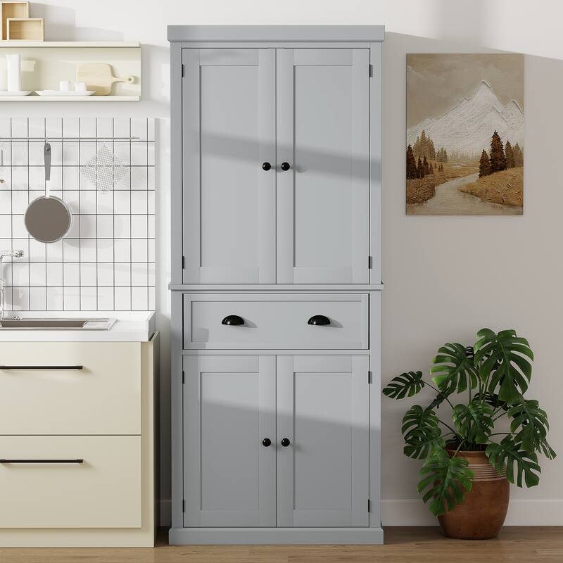 HOMCOM 72.5" Kitchen Pantry Cabinet, Traditional Freestanding Storage Cabinet with 4 Doors