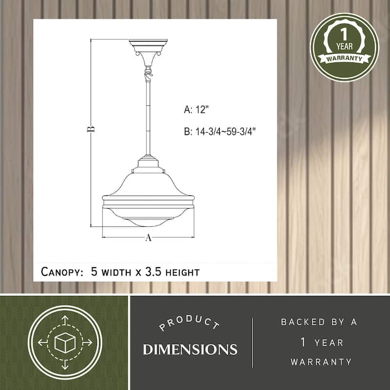 Huntley 1 Light Satin Nickel Farmhouse Schoolhouse Pendant Clear Glass - 12-in W x 14.75-in H x 12-in D
