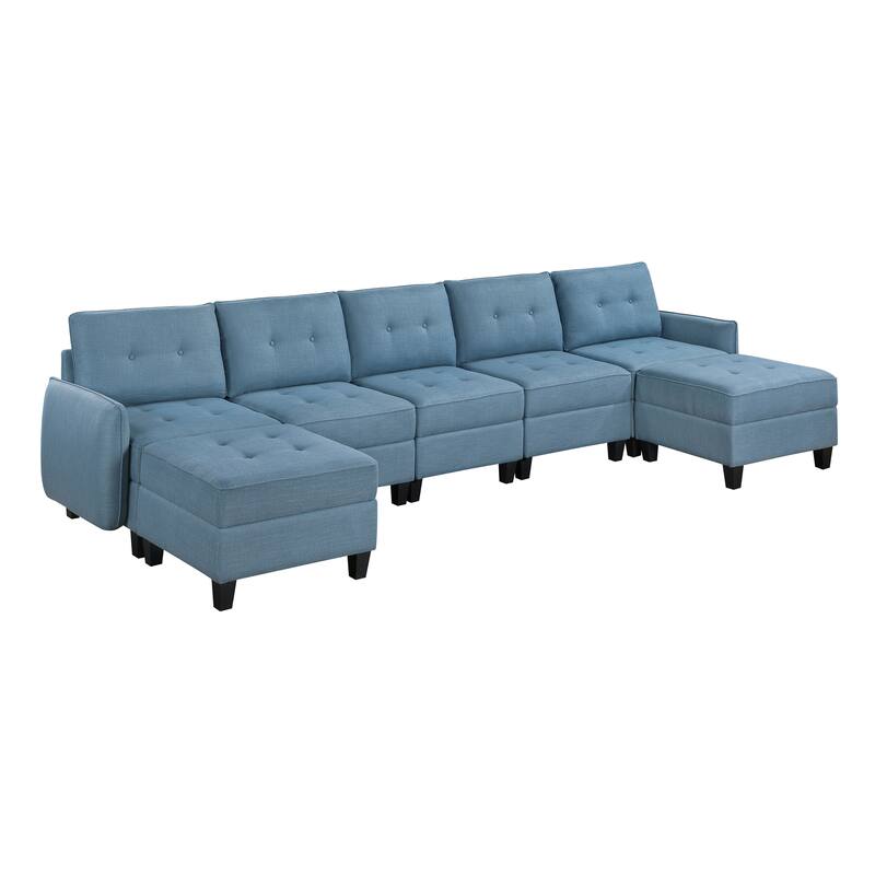 Dorian Textured 7-Piece Sectional Sofa - Storage and Two Ottoman - Blue
