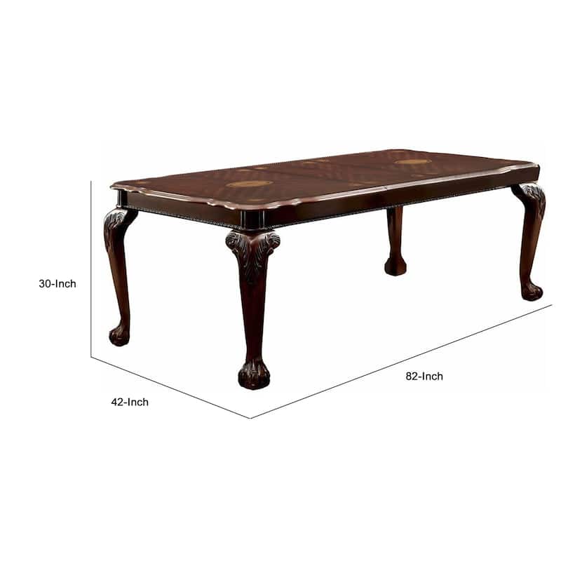Rectangular Wooden Dining Table with Textured Top and Extendable Leaf, Cherry Brown