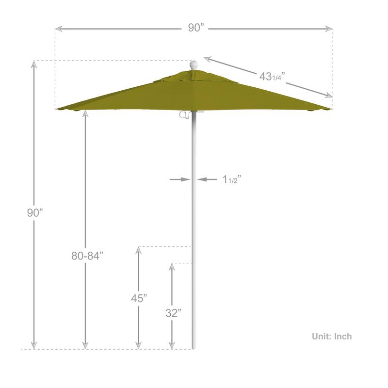 California Umbrella 7.5' Rd.. Aluminum Frame, Fiberglass Rib Market Umbrella, Push Open, White Finish, Olefin Fabric