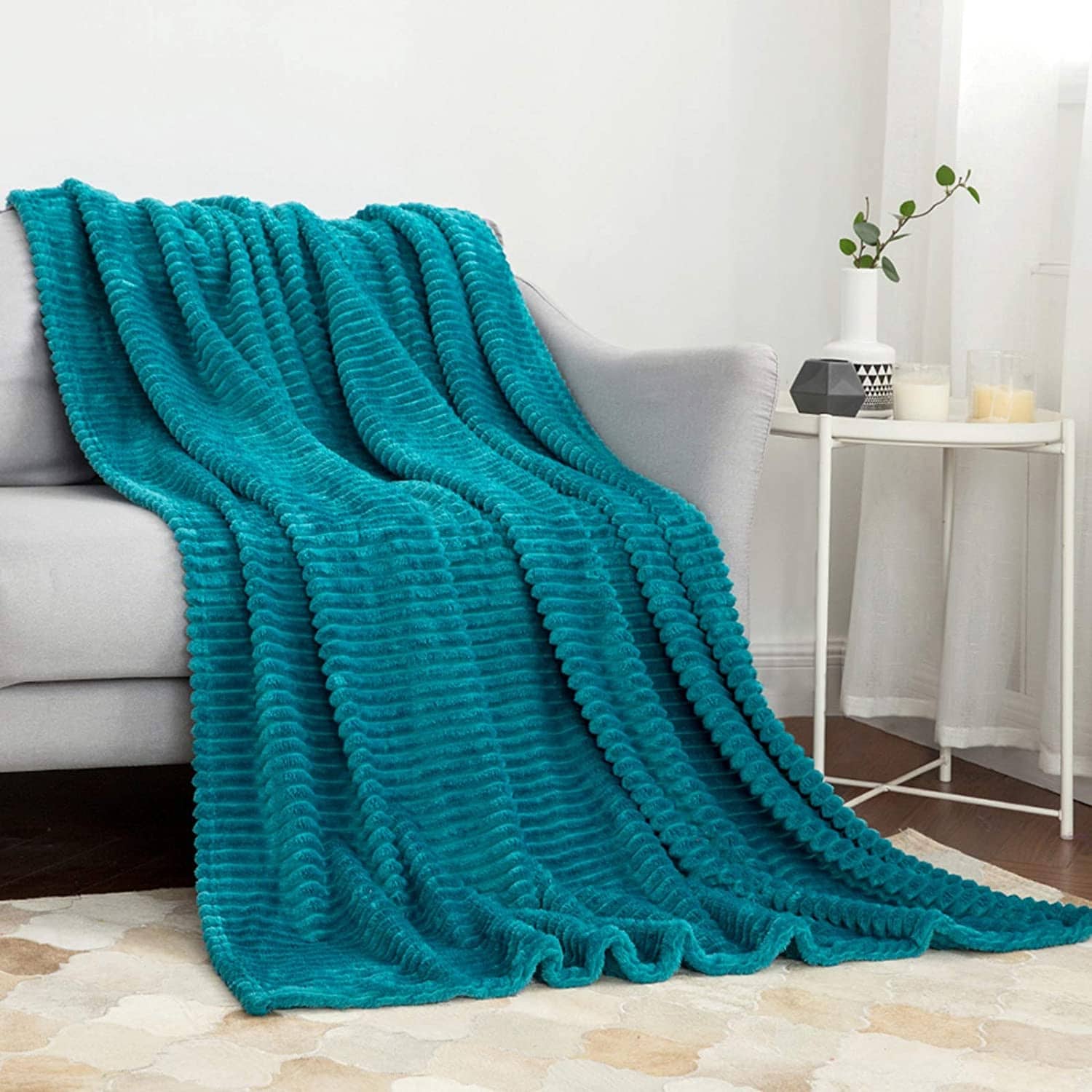 Teal fleece online throw blanket