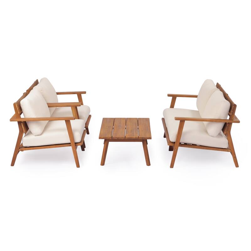 Christopher Knight Home - Mid-Century Modern 4- Piece Acacia Wood Patio Conversation Set