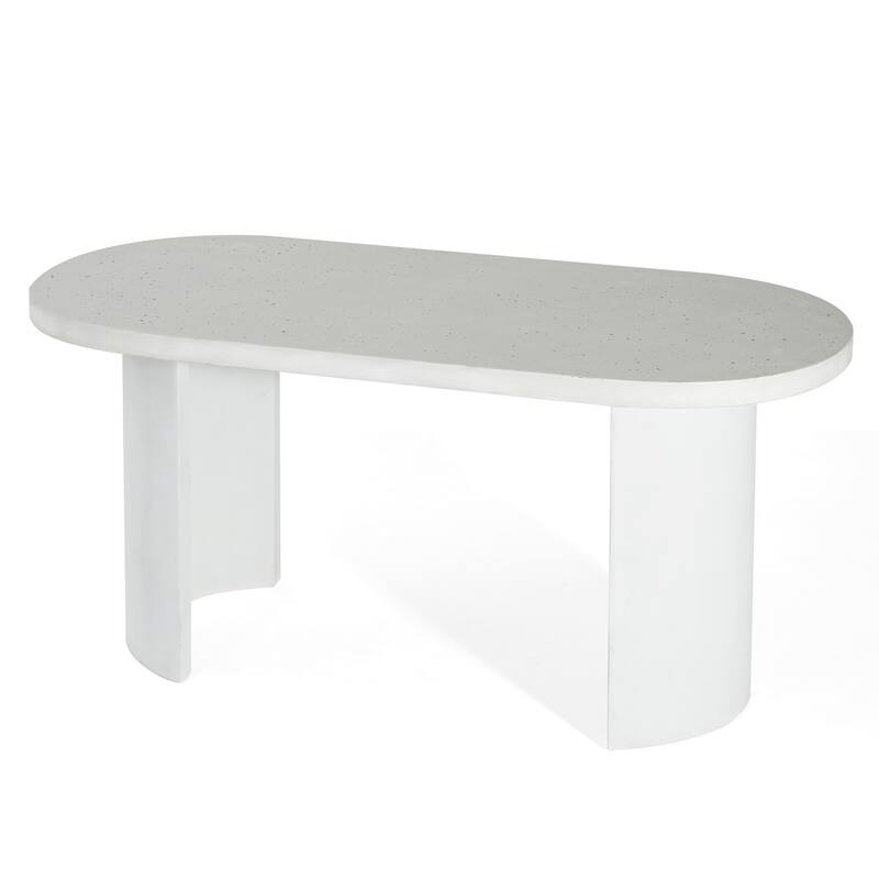 Christopher Knight Home - Eulalia Handcrafted Outdoor Concrete Dining Table with Modern Legs - Terrazzo White