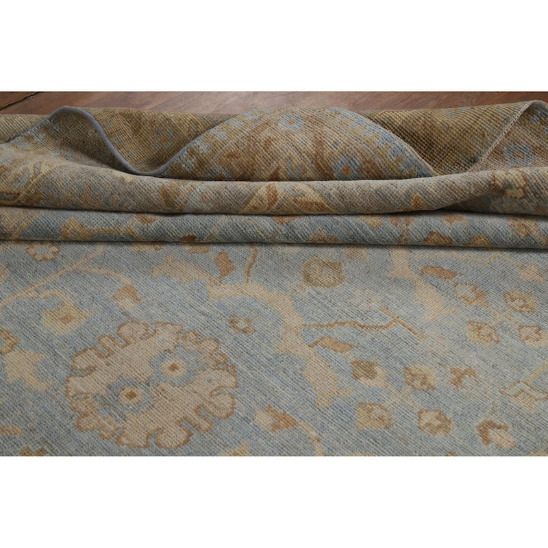 Hand Knotted Oriental 100% Wool Carpet Transitional All-Over Navy Blue & Blues Oushak Area Rug - 11' 11'' X 8' 11''