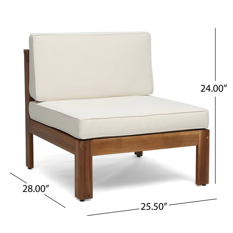 2-Piece Outdoor Patio Sectional Sofa Set, Acacia Wood Frame with Cushions, Ottoman and Coffee Table, outdoor Conversation Set