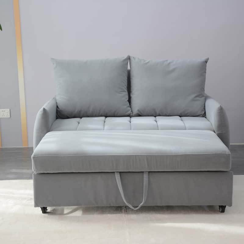 3 in 1 Sleeper Sofa Bed, Light Blue Fabric, 57x35x36 inches