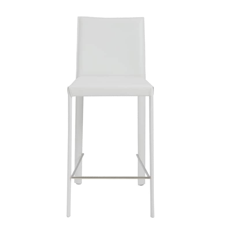 Set of Two Full Faux Leather Counter Stools - 16.93" W x 21.07" D x 37.01" H - White