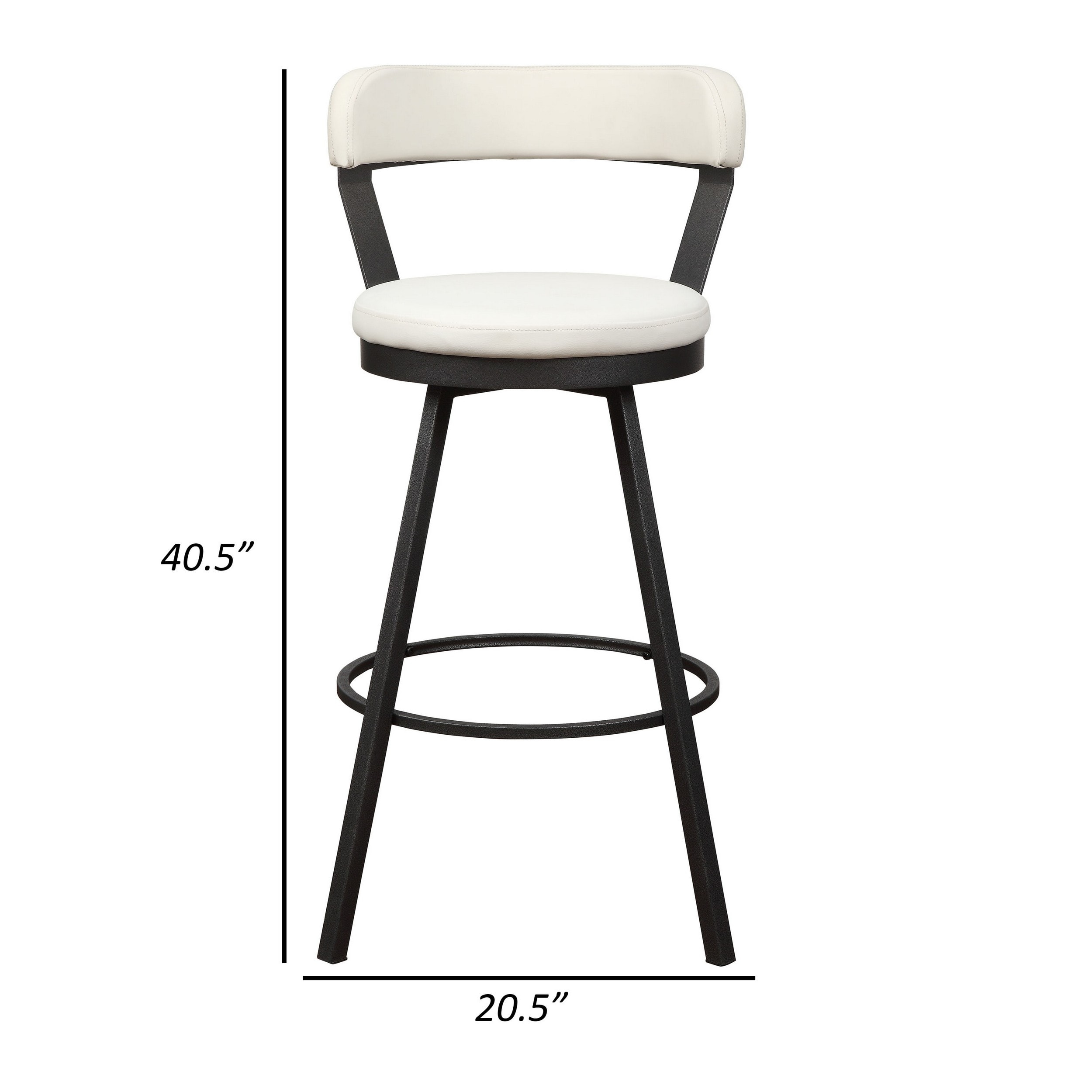 31 Inch Swivel Bar Stool White Faux Leather Dark Gray Metal