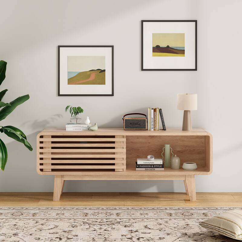 Rossetta Mid-Modern Century Concise Style TV Stand with Storage Cabinet and Sliding Door, up to 59''