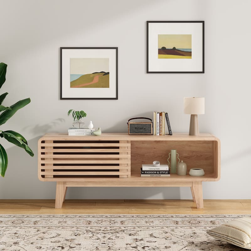 TV Stand for TV Up to 59 Inch, Entertainment Center with Storage Cabinet and Sliding Door