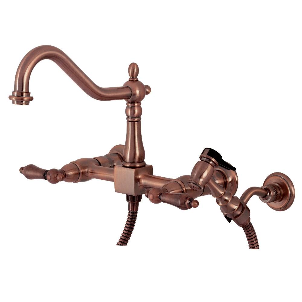 Heritage Two-Handle Wall Mount Bridge Kitchen Faucet with Brass Sprayer