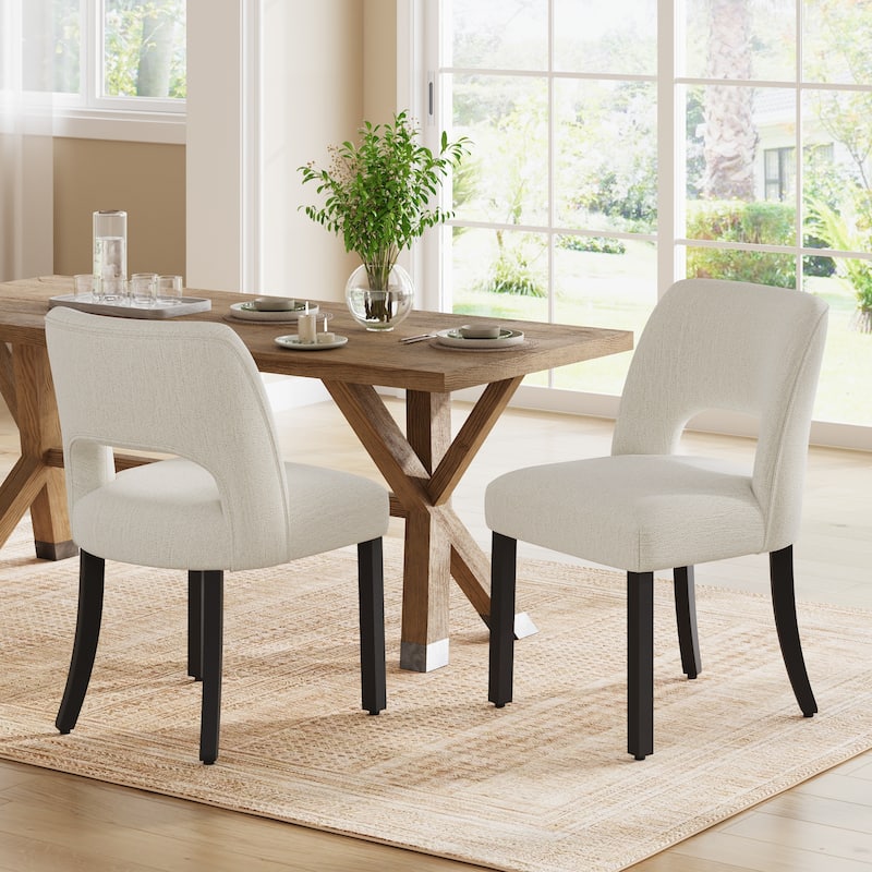 Set of 2/4/6 Modern Fabric Upholstered Dining Room Chair Kitchen Chairs with Wood legs - Set of 2 - Beige