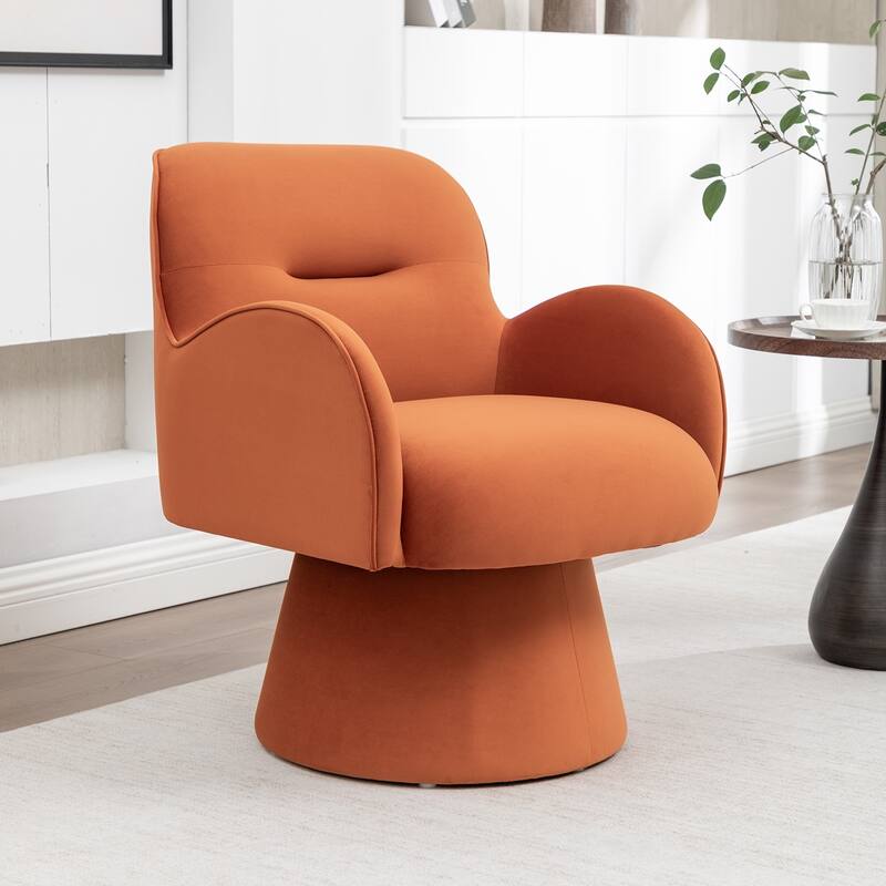 SEYNAR Modern Glam Velvet 360 Degree Swivel Armchair - Orange