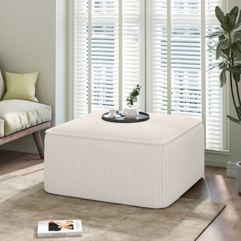 Roomfitters Square Upholstered Ottoman Coffee Table with Modern Low Profile Design - Beige