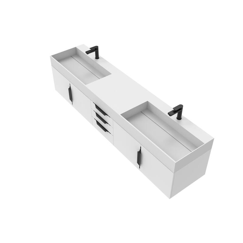 Amazon 84" Wall Mounted Double Bathroom Vanity Set w/ White Top