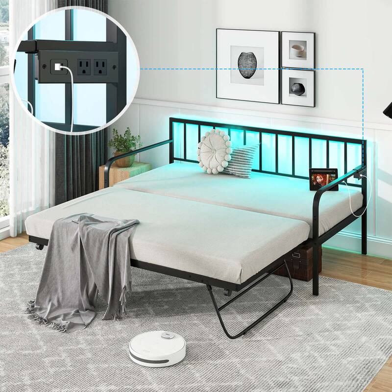 Costway Twin Daybed Adjustable Sofa Bed Frame with Charging Station &