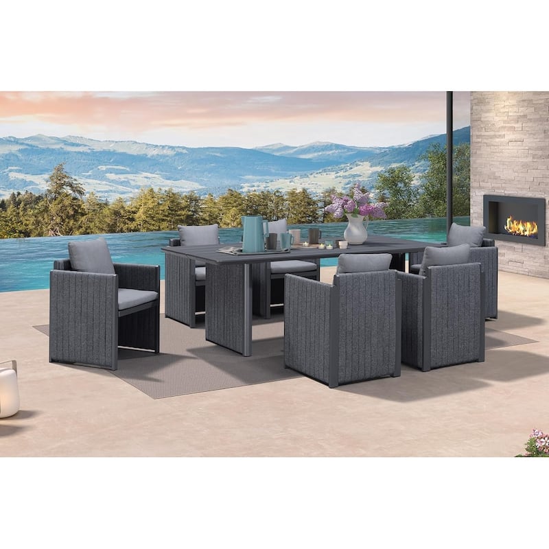 PURPLE LEAF Sanori Patio Dining Set Modern Large Weather-Resistant Table and Aluminum Chairs - 7-Piece Rectangle