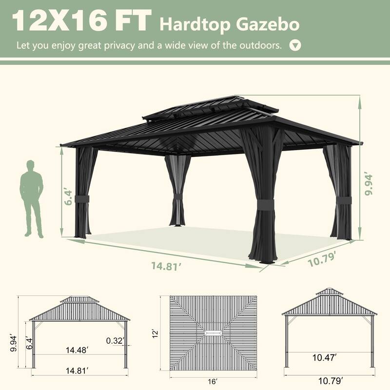 VEIKOUS Outdoor Aluminum Double Hardtop Gazebo Pergolas for Patio Lawn and Garden