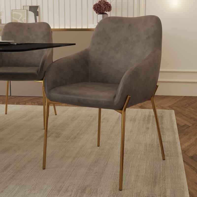 Zaire Upholstered Dining Chair in Velvet/Leather/Boucle with Gold Iron Legs for Dining or Living Room