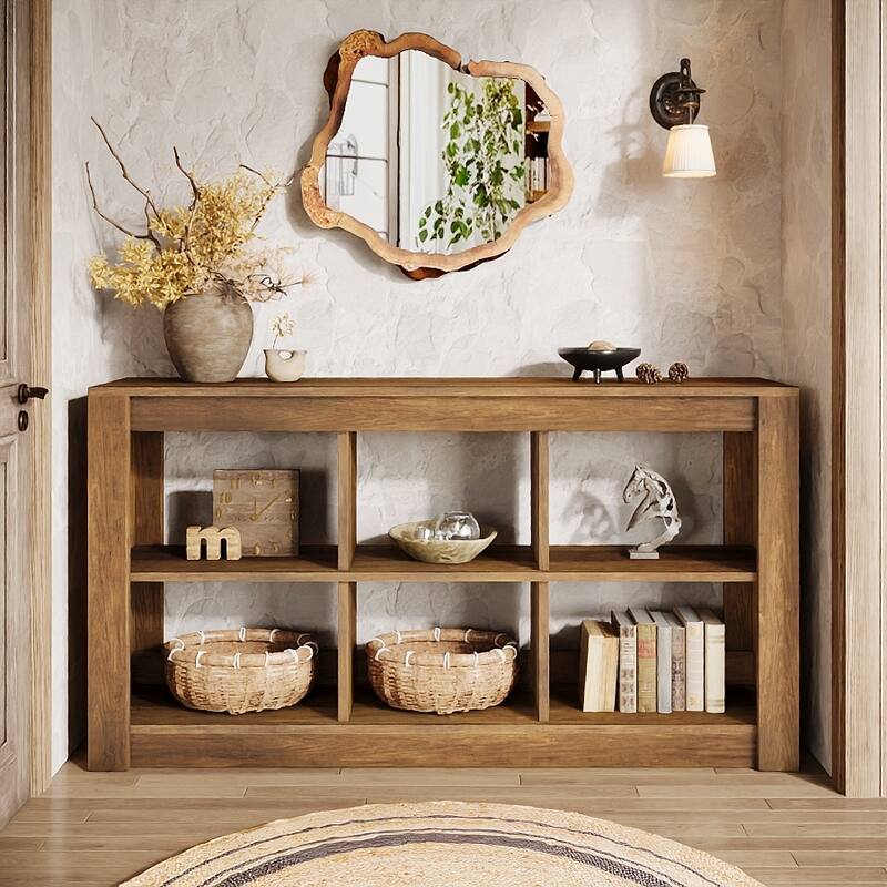 55-Inch Farmhouse Console Table with Storage, Narrow Long Sofa Table Behind the Couch - 55.12" L x 13.77" W x 33.46" H