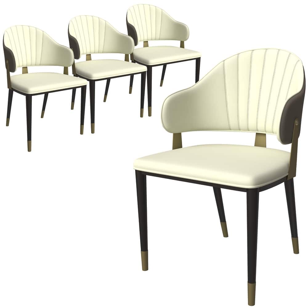 Leather Dining Chair in Iron Set of 4 with Gold Accents Design Modern Ergonomic Side Arm Chair