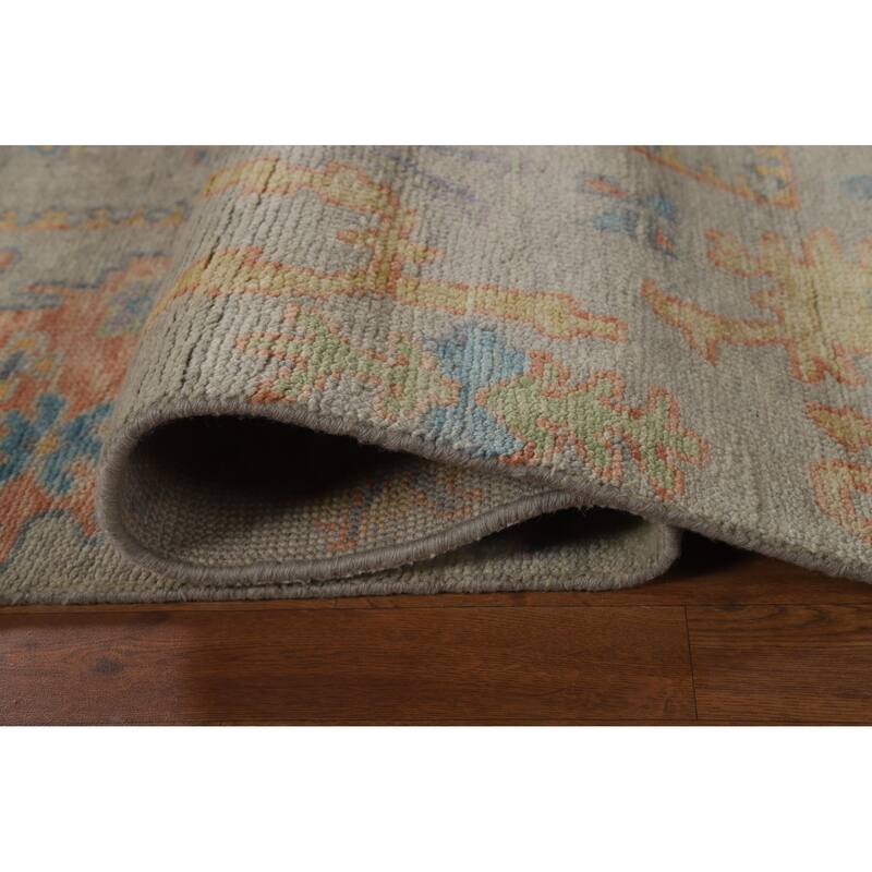 Floral Grey Oushak Indian Area Rug Hand-Knotted Wool Carpet - 7'11" x 9'10"