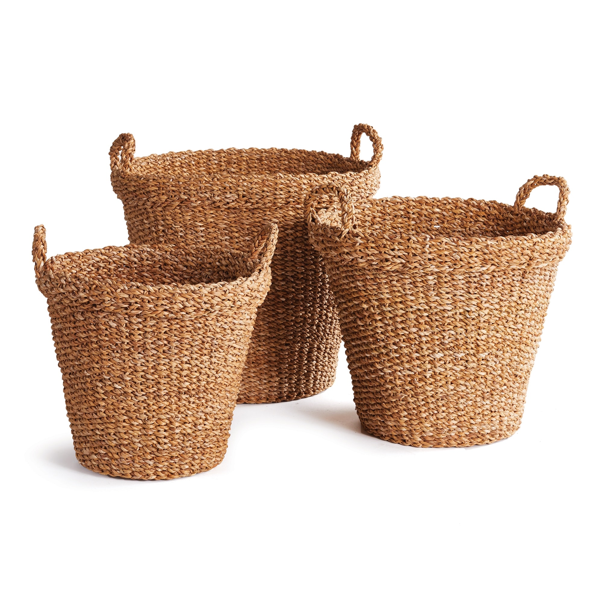 Seagrass Tapered Baskets With Handles And Cuffs, Set Of 3 - Natural