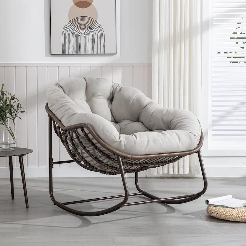 Patio Wicker Indoor & Outdoor Rocking Chair with Cushion