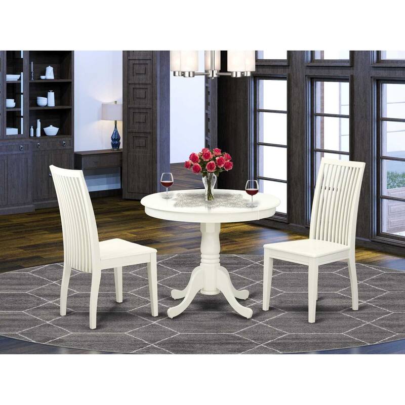 HomeStock 3-Pc Linen White Finish Solid Wood Top - Dining Room Set - Seats 4