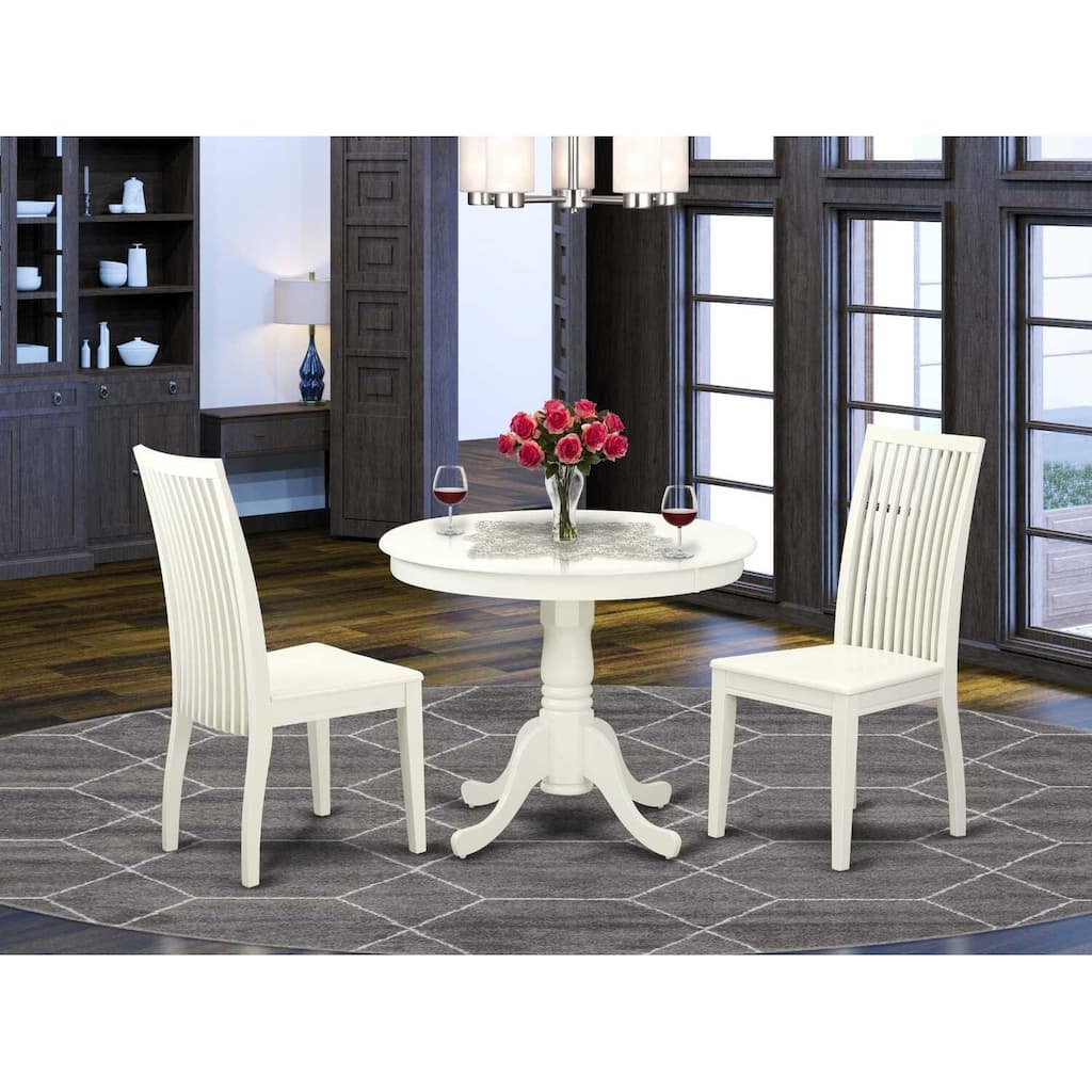 HomeStock 3-Pc Linen White Finish Solid Wood Top - Dining Room Set - Seats 4
