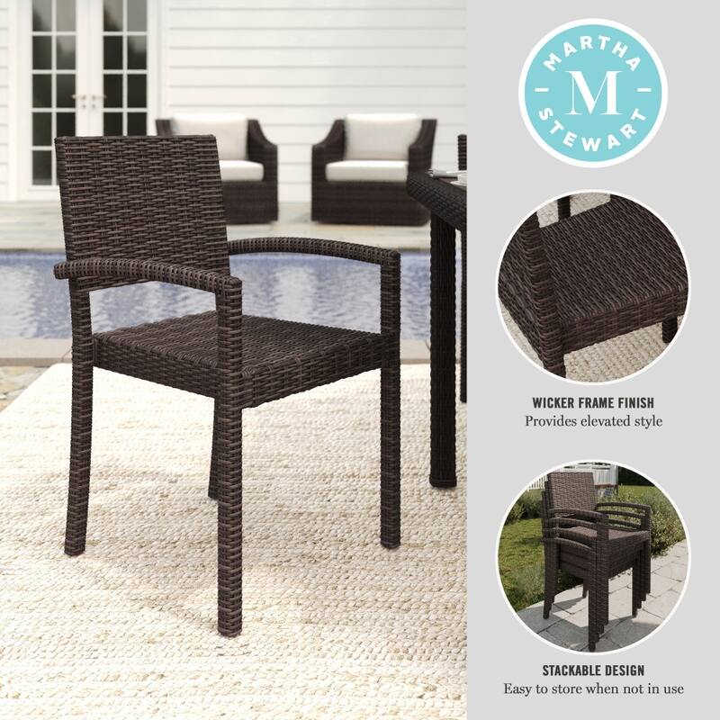 Martha Stewart Outdoor Rattan Wicker Stackable Dining Armchair - 21"W x 22.5"D x 33.5"H