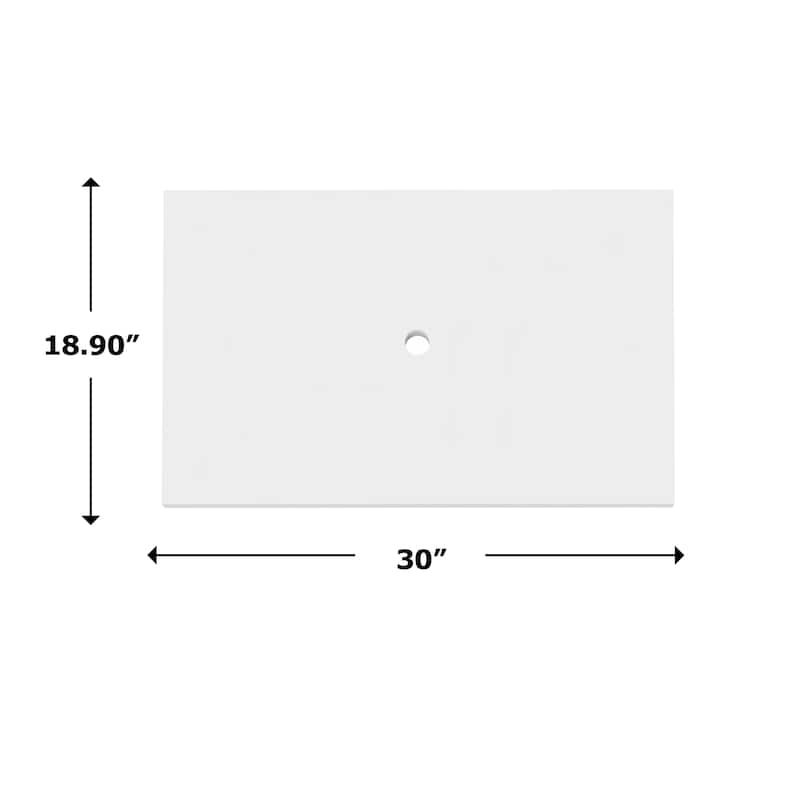 Thin Modern White Solid Surface Vanity Countertop - Sizes 24", 30", 36", 48", 60", 72", 84" - 30" x 19"