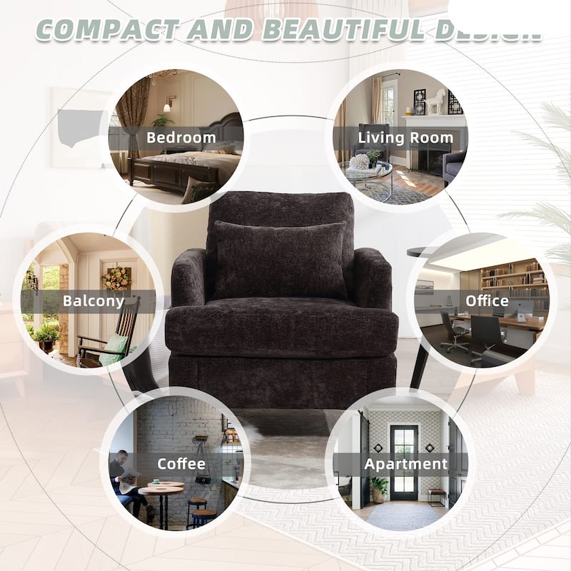 HOMEFUN Chenille Upholstered Mid Century Modern Wood Frame Armchair for Living Room