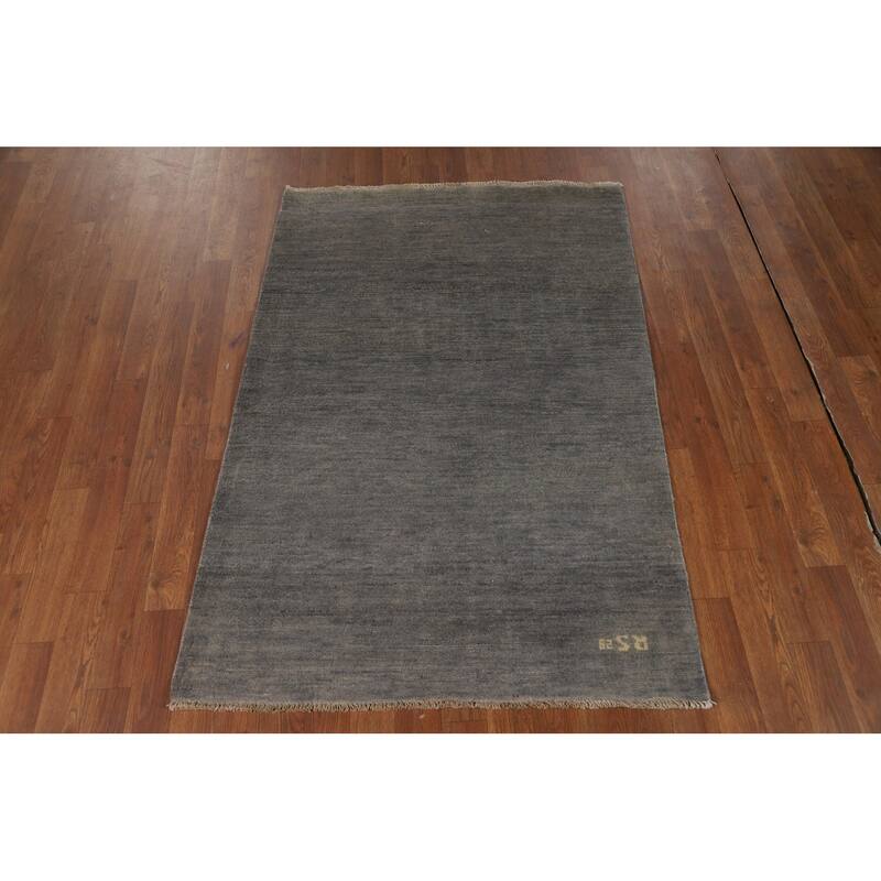 Gray Solid Gabbeh Oriental Foyer Rug Hand-Knotted Wool Carpet - 3'3"x 4'9"