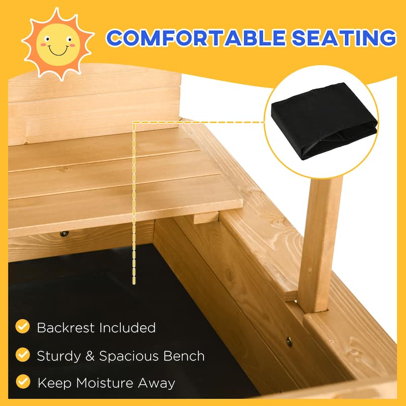 Outsunny Kids Sandbox with Cover, Outdoor Wooden Sandbox with Canopy - 41.75" x 41.75" x 47.75"
