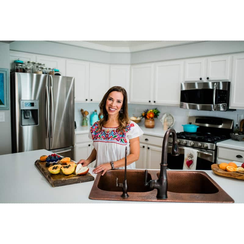 Santi Copper 33" Double Bowl Drop-In Kitchen Sink with 1 Hole