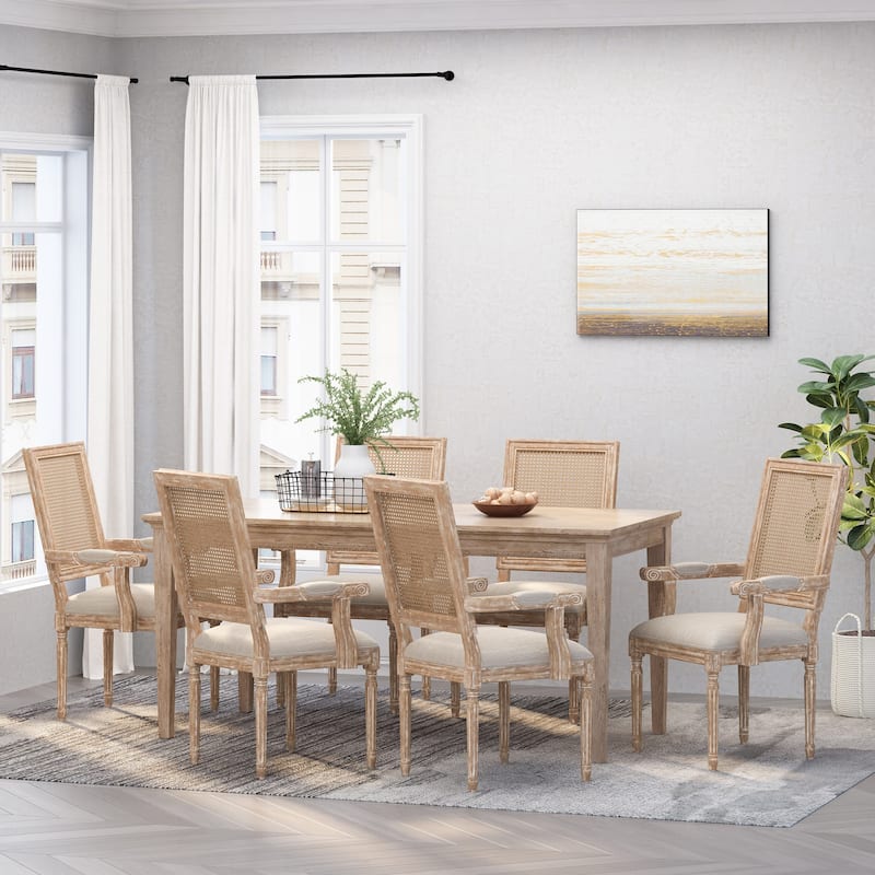 Maria Wood and Cane Upholstered Dining Chair by Christopher Knight Home - 23.75" L x 23.75" W x 39.75" H - Set of 6 - Beige + Natural