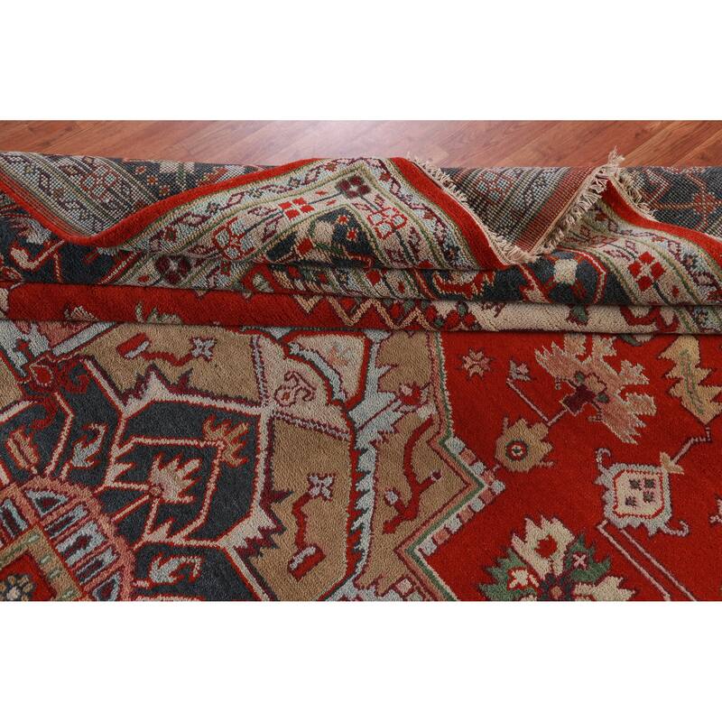 Hand Knotted Oriental 100% Wool Carpet Traditional Medallion Oranges & Rust Heriz (serapi) Area Rug - 14' 11'' X 11' 7''
